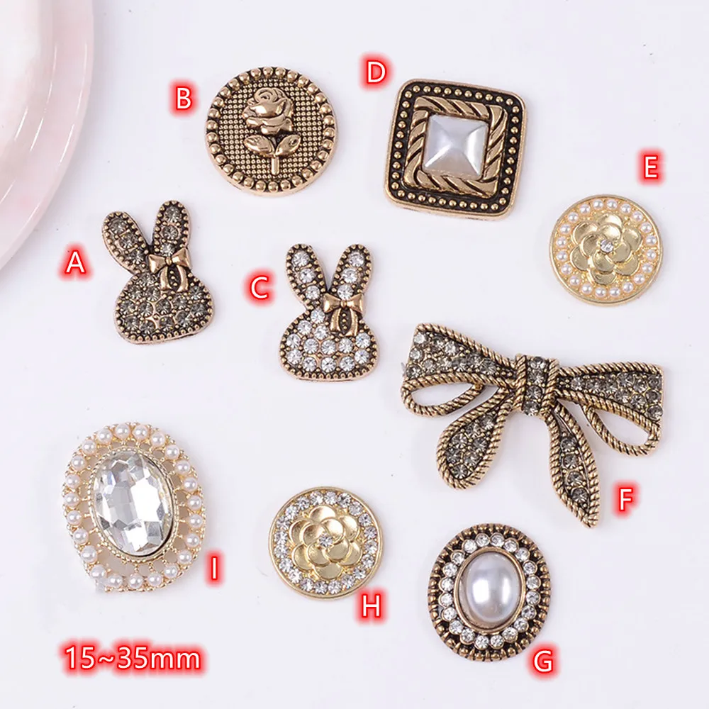 

Pearls Embellishments Buttons 10pcs Vintage Rhinestones Flatback Decoration Buttons Metal DIY Craft Supplies Bow Accessories