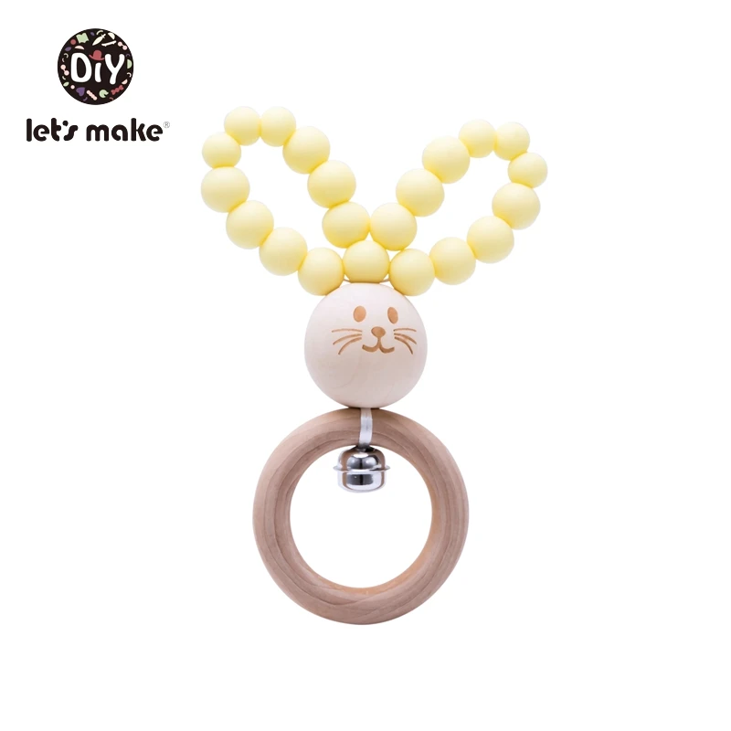 candy yellow Давайте сделаем детские игрушки Погремушки для новорожденных музыка 1 шт. 0-12 месяцев кленовый кролик ухо Кролик кошка деревянное кольцо силиконовые бусины кровать колокольчик - Цвет: candy yellow