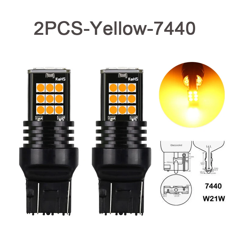 2 шт., Автомобильные светодиодные лампы 7440 24SMD T20 3030 W21W W21/5W 12 В