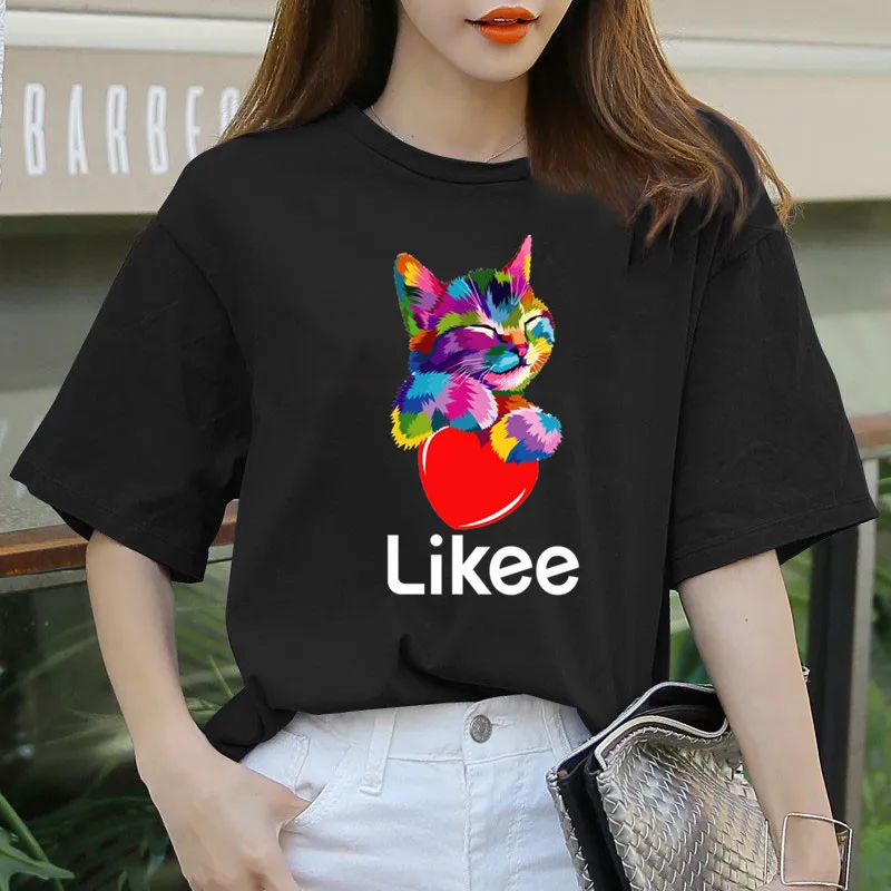 Likee app футболка likee Сердце Кот рубашка 2020 крутая забавная с радугой s Женская