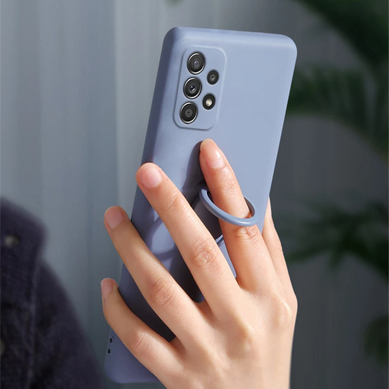 Жидкий силиконовый чехол с кольцом-держателем для телефона Samsung Galaxy A52 4g A32 5g A72 A52s