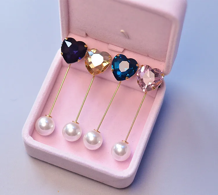 Fashion Colorful Rhinestone Simple Heart Brooch Vintage Brooch Fashion Hijab Pins and Brooches Clothes for Women Gift 3pcs
