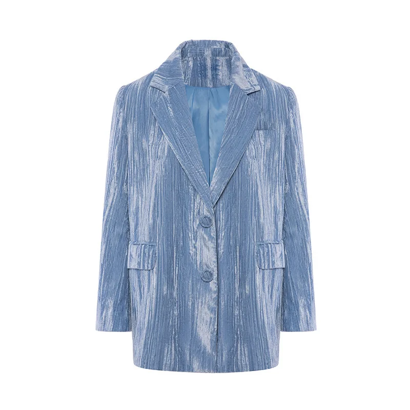 Женский вельветовый блейзер с лацканами однотонный Повседневный однобортный