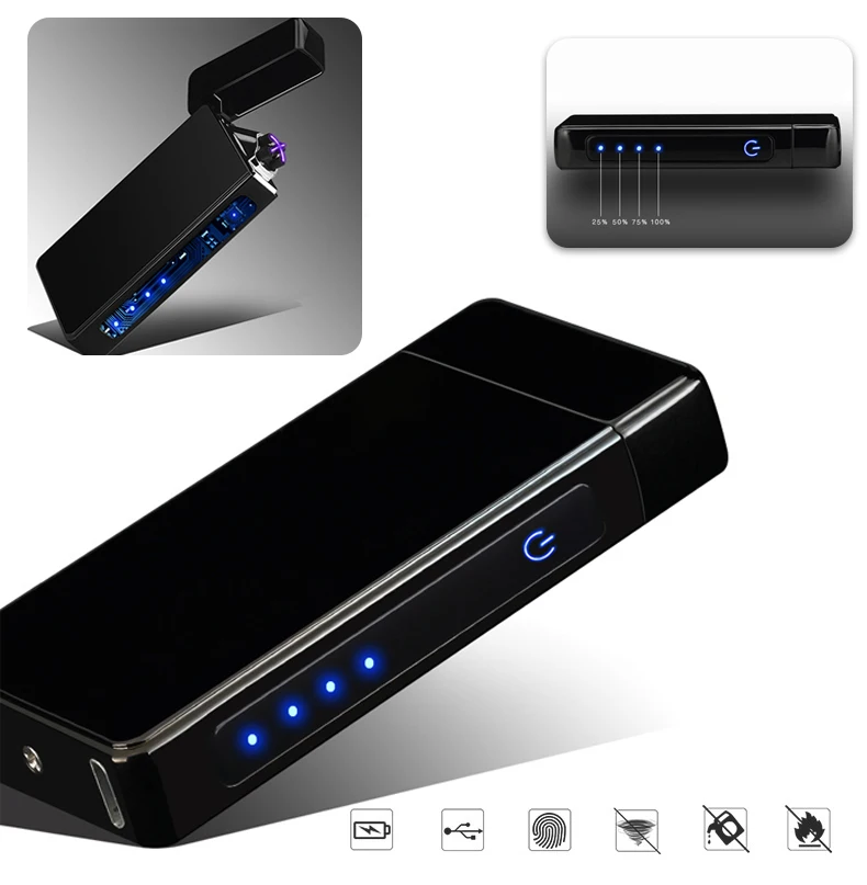 Двойная дуговая зажигалка с сенсорным экраном ветрозащитная электронная