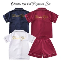 personalized custom flower girl children pajamas suit kids silk pajamas set sleepwear satin girls kid short sleeve pyjamas set