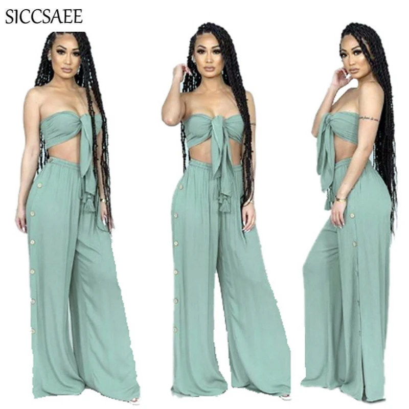 Мятно зеленая одежда без бретелек для женщин топ с бантом широкие длинные брюки