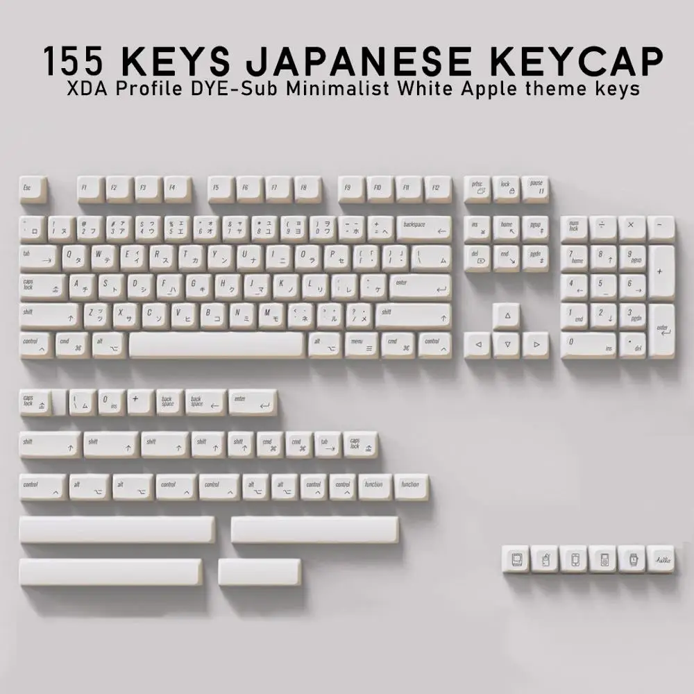 

155 клавиш XDA профиль краска-сабвуфер японский PBT клавишный колпачок минималистская белая тема минималистичный стиль подходит для механичес...