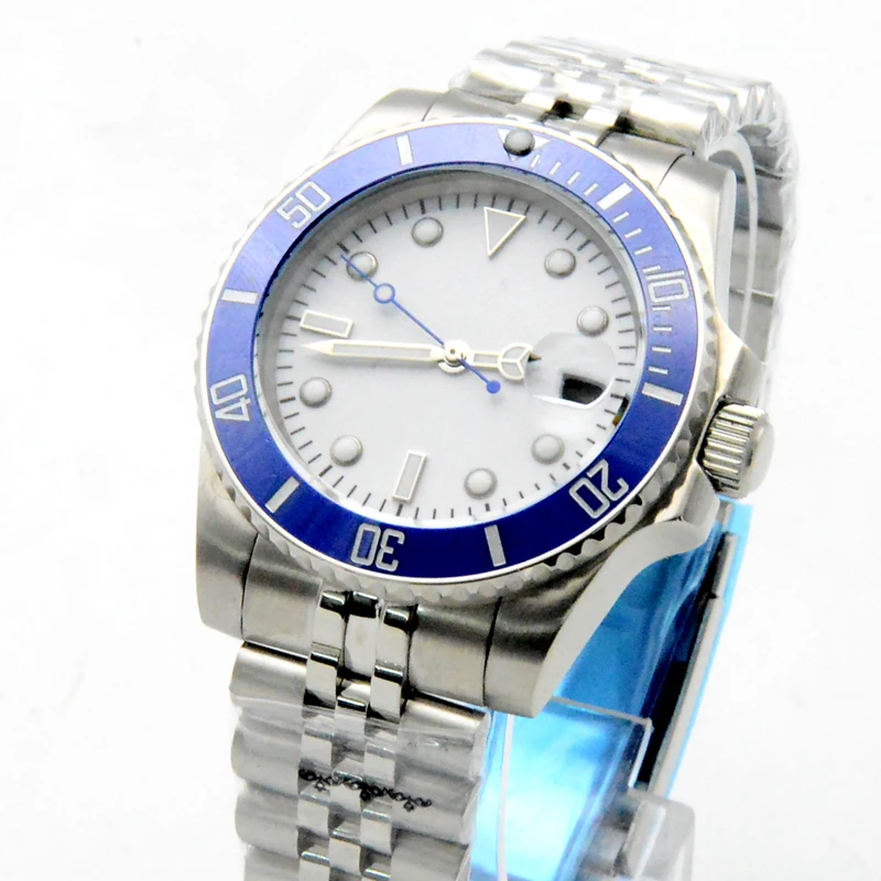 40MM Ceramic Ring Yacht Aseptic White Surface Men's Automatic Mechanical Watch Stainless Steel Silver