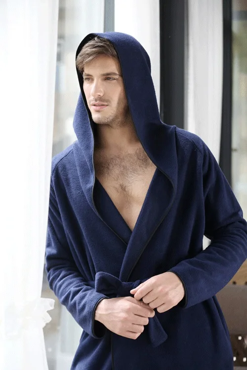 

Microfiber Fleece Bathrobe Hooded Ultra Long Robes Loungewear female & men Sleepwear Plus Size Nightgowns Couples dressing gown