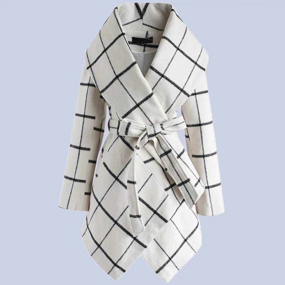 Осенне зимнее Новое Женское пальто с отворотом в длинном абзаце простое стиле