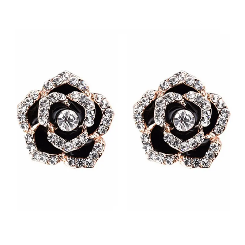 

Famous Luxury Brand Designers Camellia Earring Elegant Full Crystal Rose Flower Stud Earrings Women Quality Earring