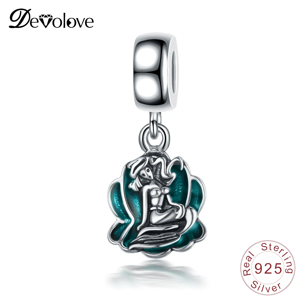 DEVOLOVE подвеска с русалкой подлинное 925 пробы серебряные подвески шармы Голубая