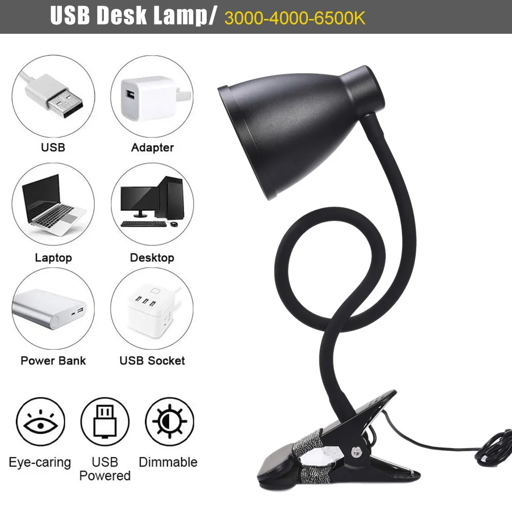 Портативная Настольная лампа с зажимом LOEFME, приглушаемый светодиодный светильник для дома, офиса, общежития, с USB-зарядкой, 3 цвета, 7 Вт, 5 В от AliExpress WW