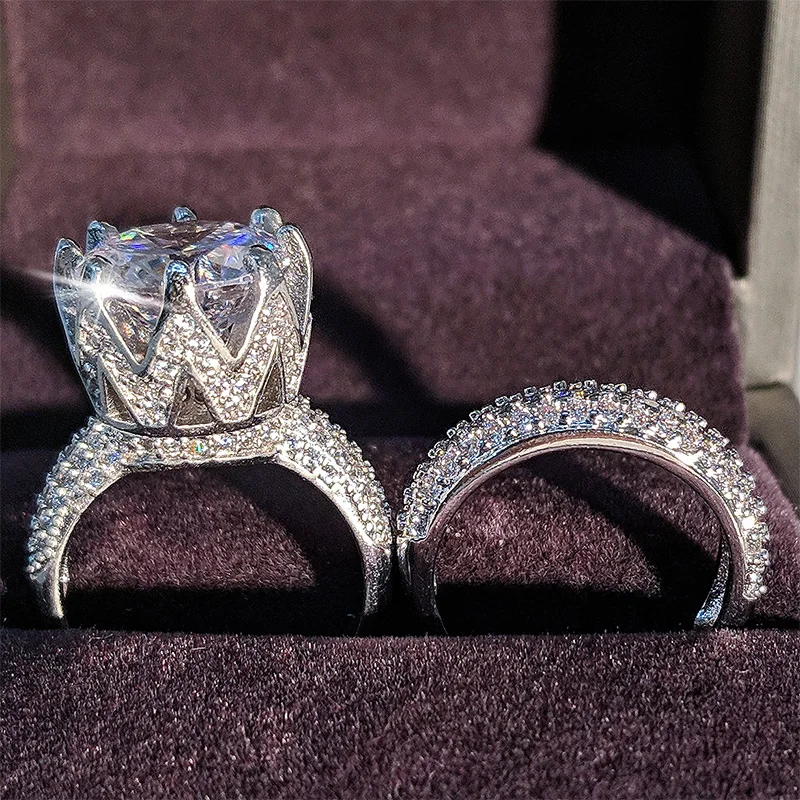 

Luxury 11mm Big Original 925 Sterling Silver Wedding Ring Set For Women Bride Engagement Jewelry Band Eternity Gift R4843S