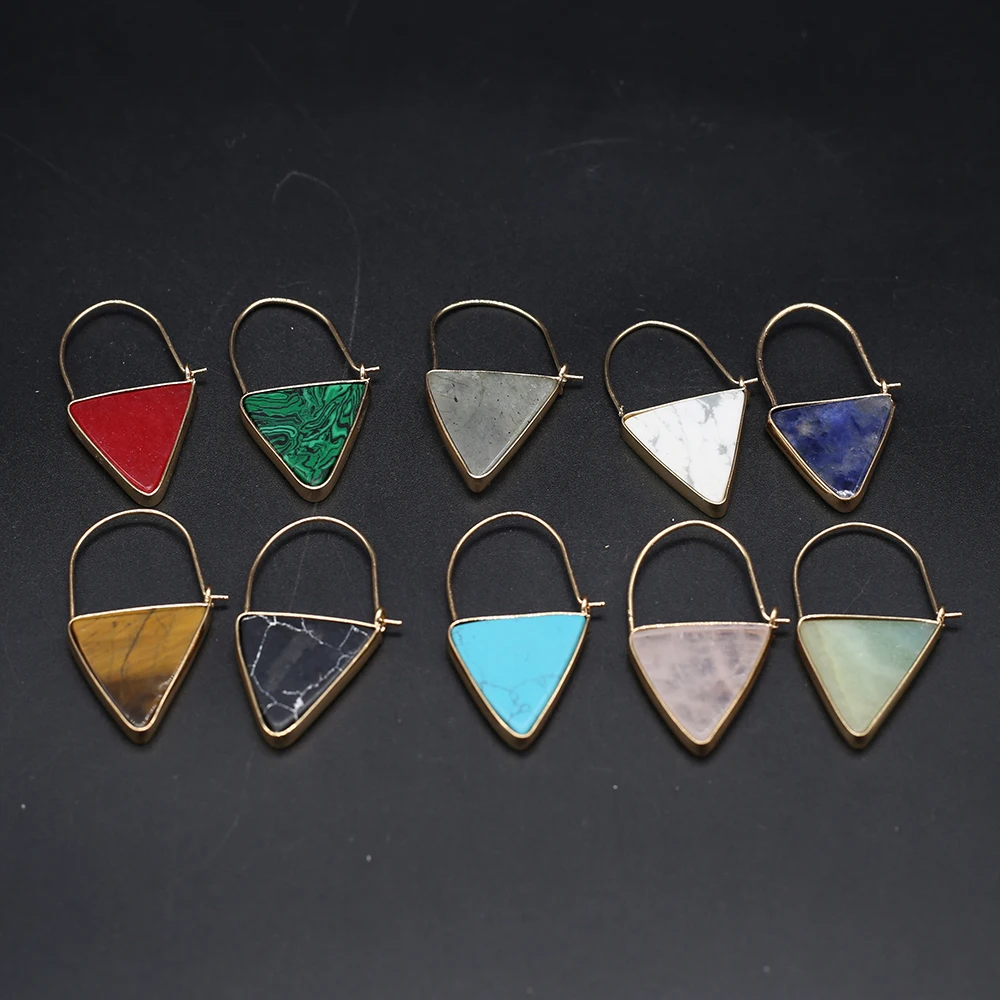 

Natural Stone Rose Quartz Triangle Gold-plated Pendant Handmade For Jewelry Making Necklace Earring Accessories Charms Gift 1PCS