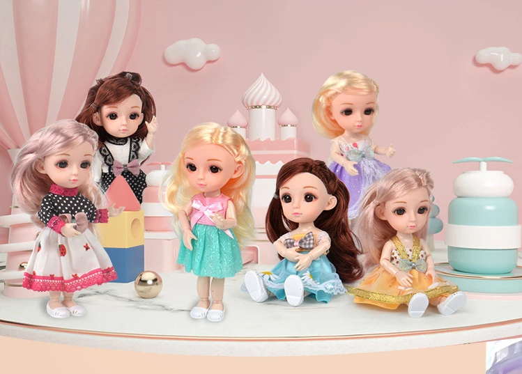 

17cm BJD Mini Doll 13 Movable Joint Girl Baby 3D Big Eyes Beautiful DIY Toy Doll with Clothes Dress Up Doll