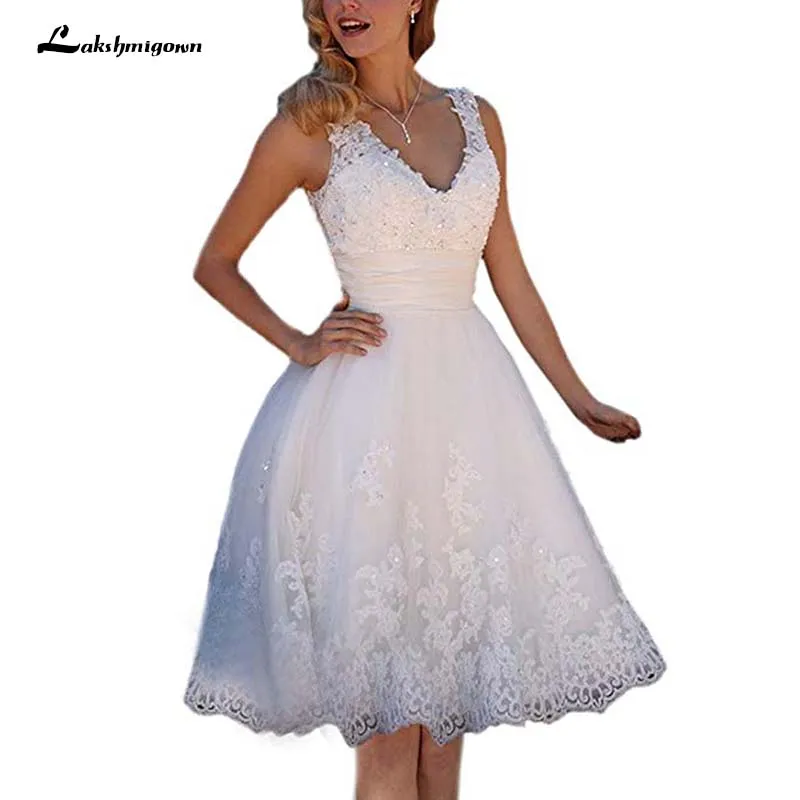 

Женское свадебное платье, Короткое атласное платье с вышивкой, V-образным вырезом и шнуровкой сзади