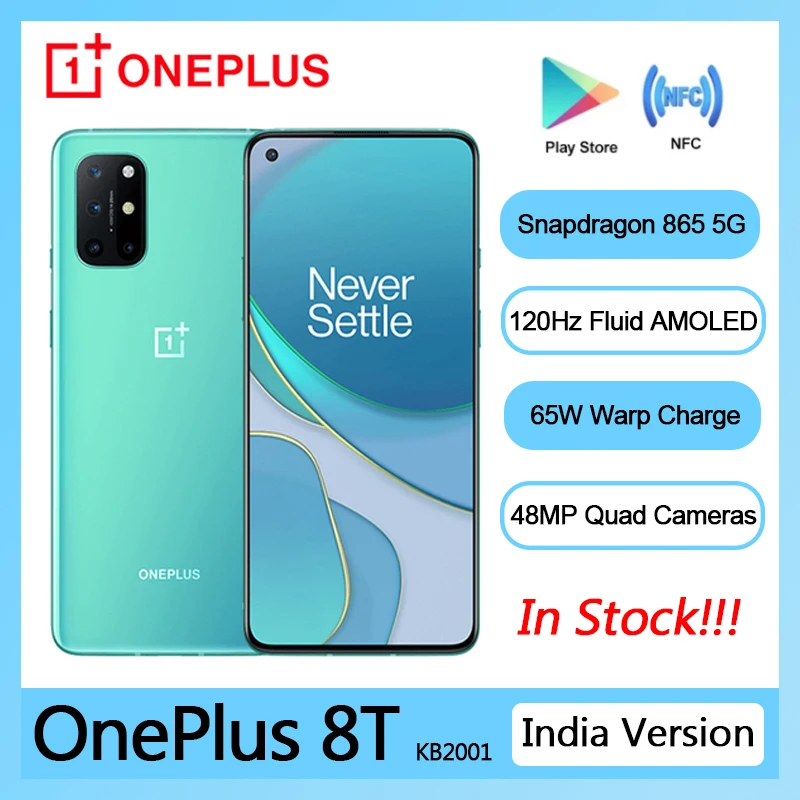

Oneplus 8T 8 T Global Version KB2001 5G SmartPhone 120Hz Fluid AMOLED Display Snapdragon 865 65W Warp Charge Mobile Phone