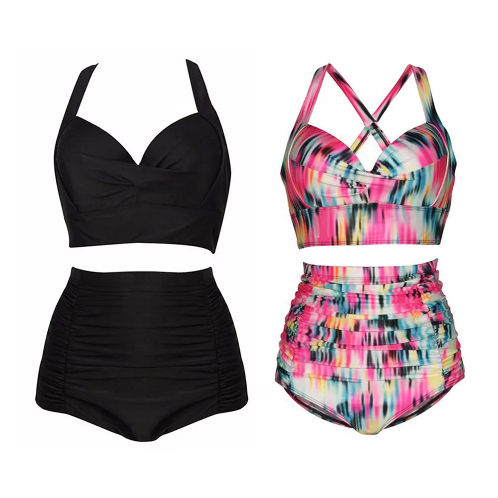 

Fashion Summer big Plus Size Womens Net color Print Retro Swimsuit Bikini Swimwear Swimsuit Bathing Suit Beach Wear Dropship