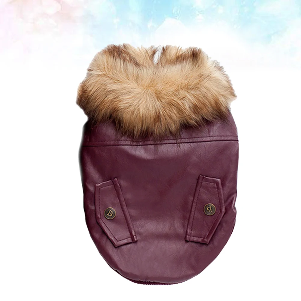

Autumn Winter Pet Costume Warm Fur Collar Leather Clothes for Puppy Dog Red Size