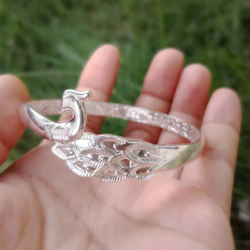 Модный роскошный женский посеребренный браслет павлина с открытым концом