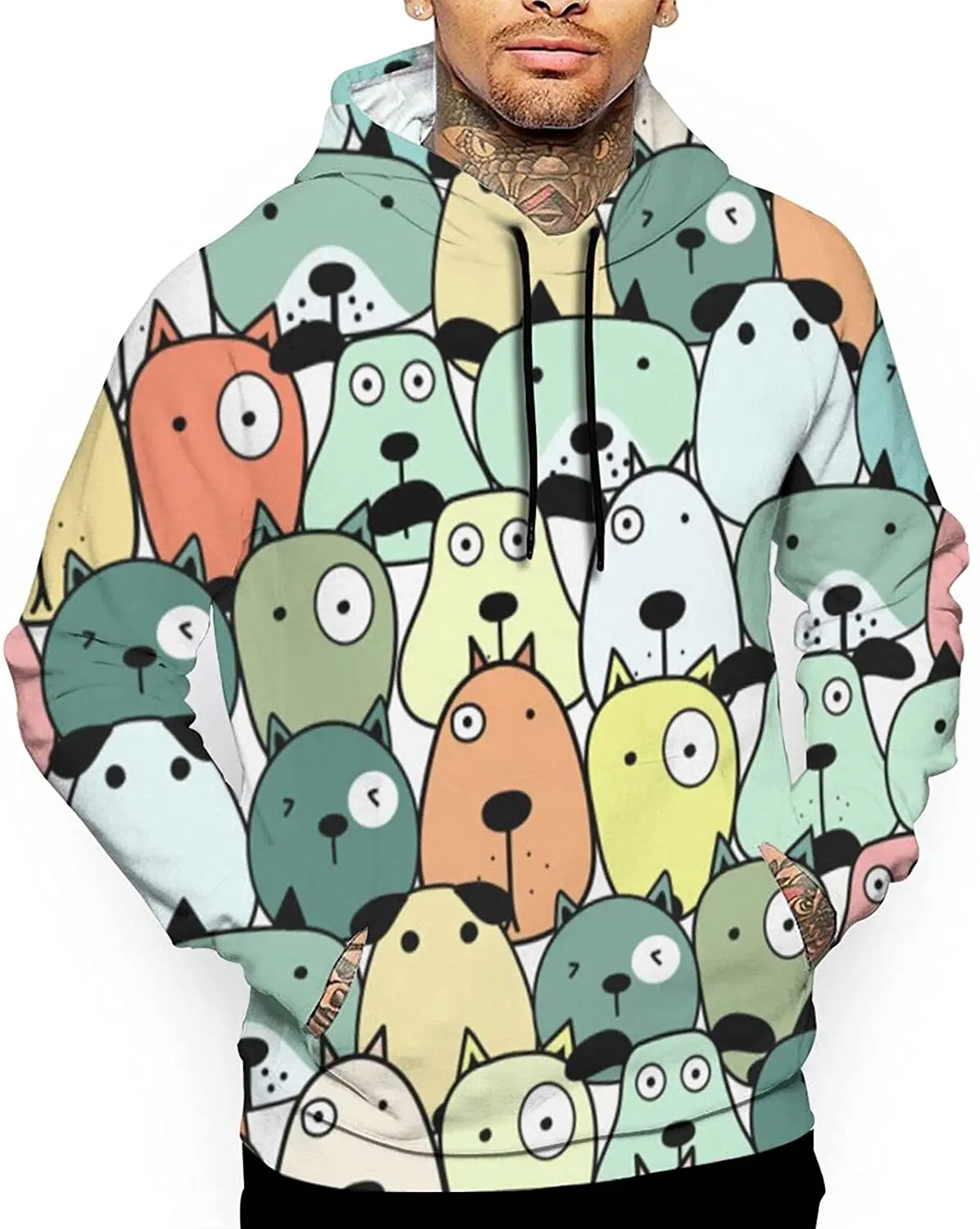 

Men's Novelty Pullover Hoodie Polyester Long Sleeve Breathable Top with Front Pocket Hooded Sweater Work School