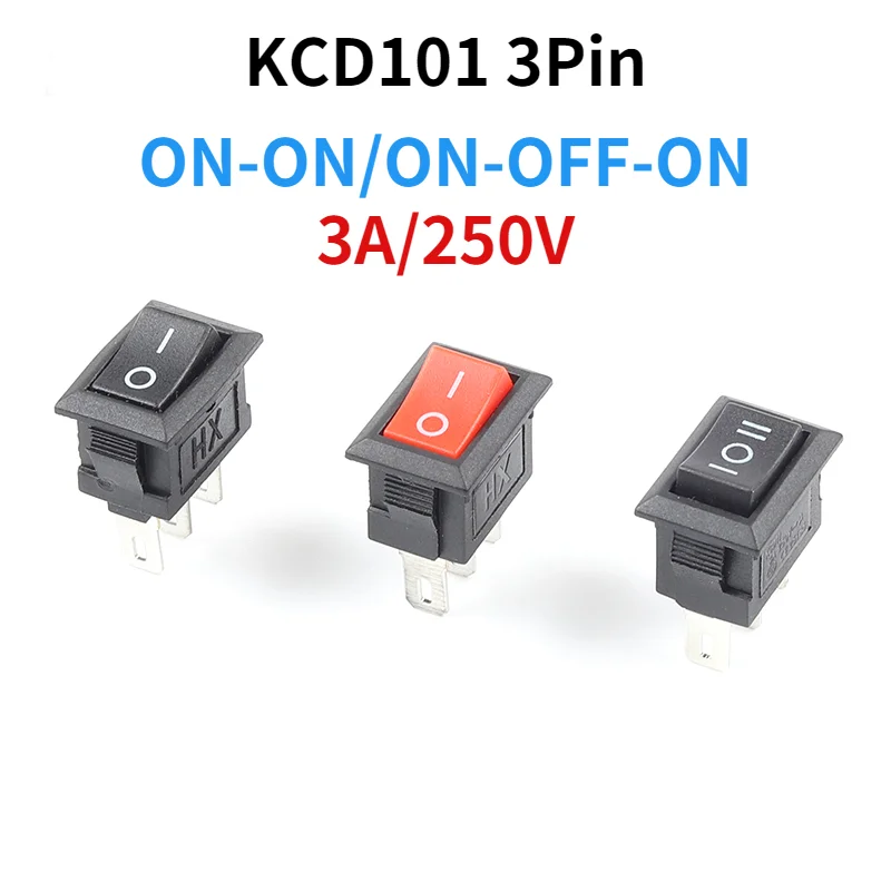

KCD101 Mini SPST 2/3 Position Snap-in Boat Rocker Power Switches 3Pin 10X15mm ON-ON/ON-OFF-ON 3A/250V Push Button Switch