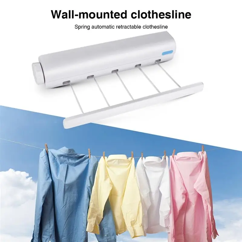

Wall Mounted Clothes Line Retractable Laundry Hanger Clothesline Drying Rack for Indoor Outdoor Five Ropes