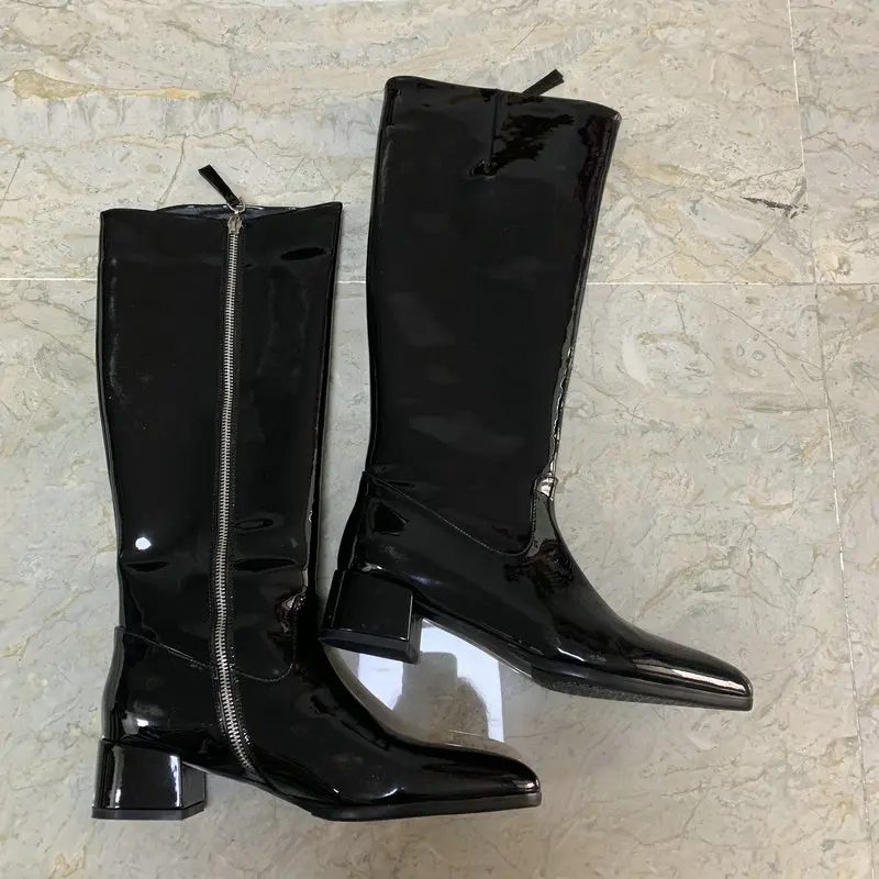 

Genuine Leather Women knee high Boots High Heels chelsea boots Party Wedding Shoes Woman Office Pumps large size 41 42 43