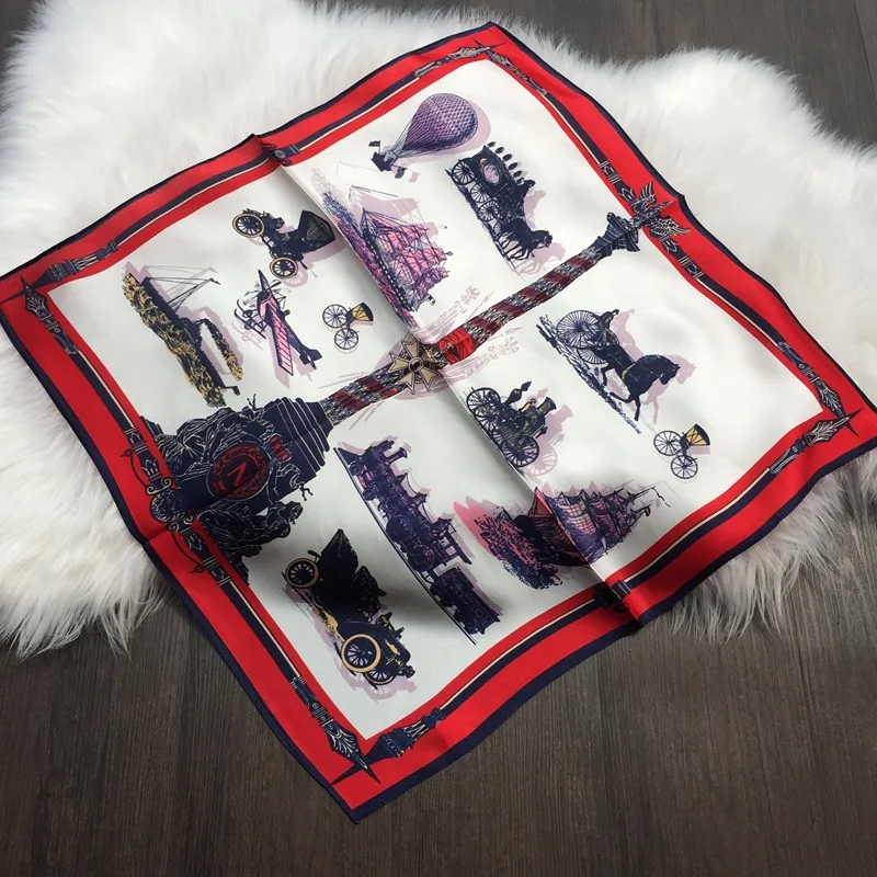 Платок POBING из 100% чистого шелка для женщин квадратный шарф с принтом карет лошадей