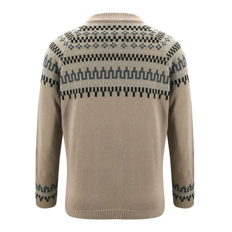 

Women Color Matching Knitted Pullover Warm Half High Neck Straight Version Print Stitching Unisex Style Sweater Spring