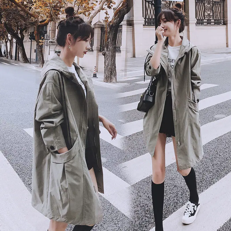 

Ветровка для беременных женщин, Повседневная осенняя одежда средней длины, 2020 Новое корейское свободное весеннее пальто, куртка с капюшоно...