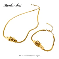 monlansher irregular belt buckle chain necklace gold color titanium steel snake chain necklace minimalist necklaces jewelry gift