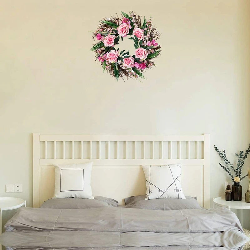 

Artificial Rose Flower Wreath, Door Wreath for Home Party Indoor Outdoor Window Wall Wedding Decoration