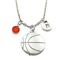 basketball necklace birthstone creative initial letter monogram fashion jewelry women christmas gifts accessories pendant