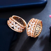 cwwzircons sparkly african cubic zircon crystal pave flower leaf shape gold filled cz round hoop earring for women jewelry cz107