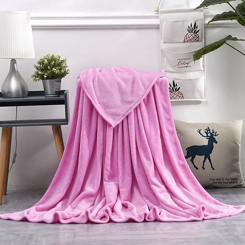 pink Однотонное желтое, розовое зимнее теплое кофейное, зеленое, верблюжье одеяло для дивана, покрывало для путешествий, постельные принадлежности - Color: pink