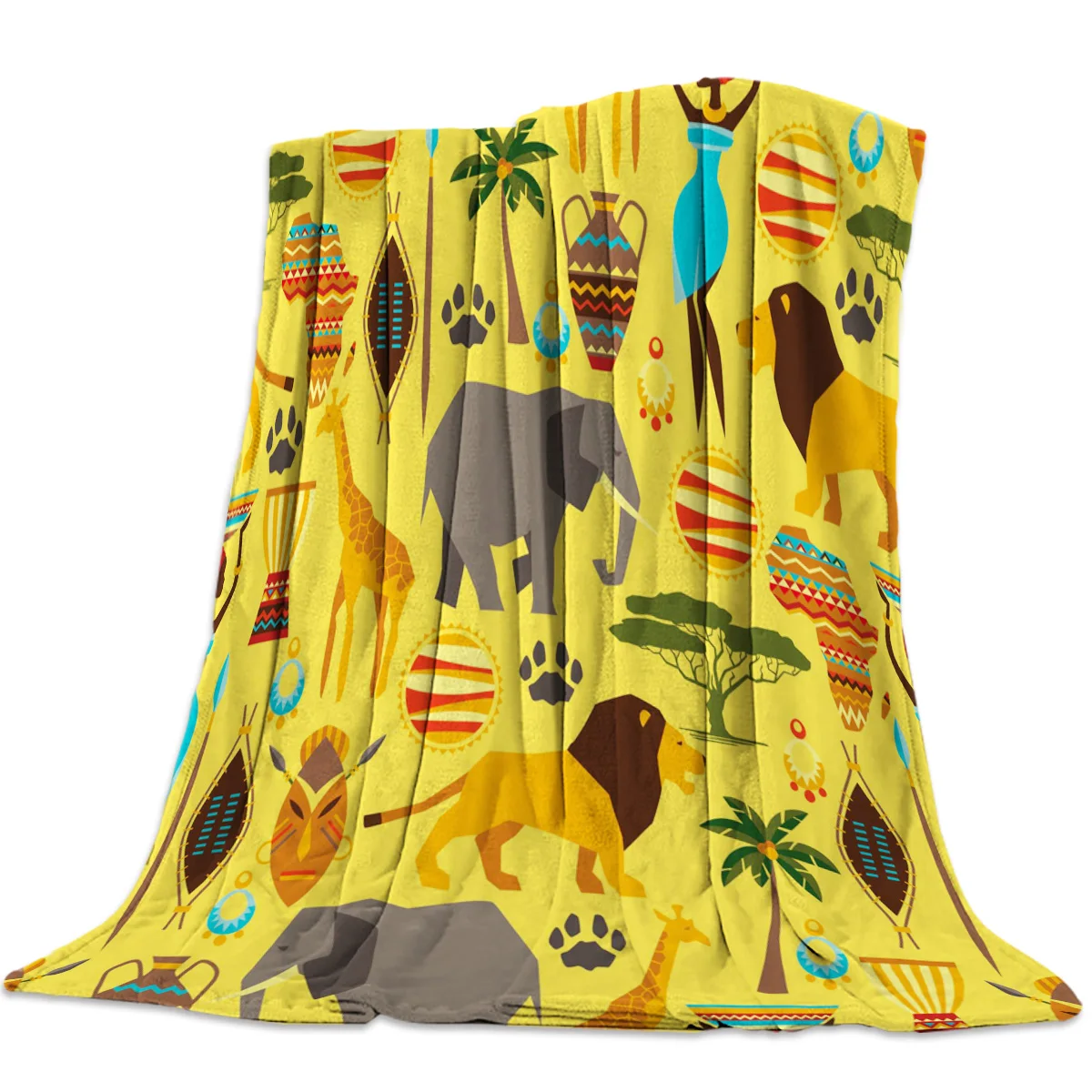 Одеяло домашний текстиль животное слон Лев Жираф иллюстрация желтое фланелевое
