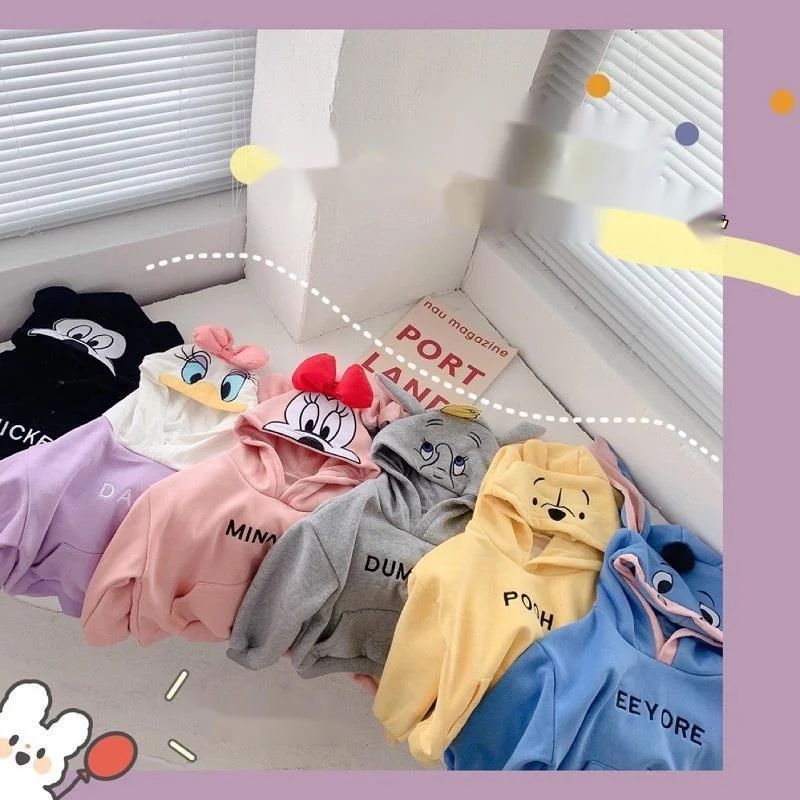

Disney Kids Long Sleeve Hooded Sweaters Baby Clothes Mickey Minnie Cartoon Hat Print Daisy Dumbo Child Hoodies Coat Sweatshirt