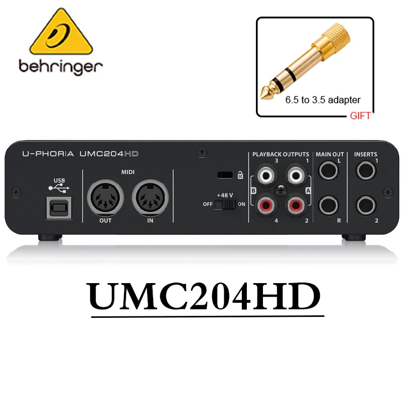 

100% Original New Behringer UMC204HD Sound Card Recording Independent External Sound Card Midi Live Broadcast USB Computer Fever