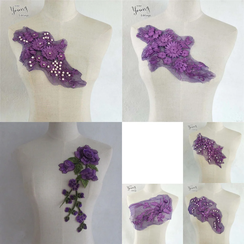 Модный стиль фиолетовая вышивка ABS жемчужный кружевной воротник DIY ткань вырез