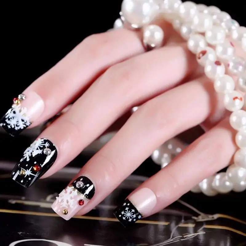 24 шт черная белая красная стильная Рождественская Снежинка поддельные ногти