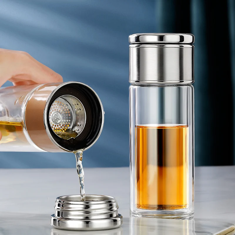 

Glass Water Bottle With Infuser Double Walled Travel Tea Pot with Removable Borosilicate Glass Tea Mug Business Type Cup