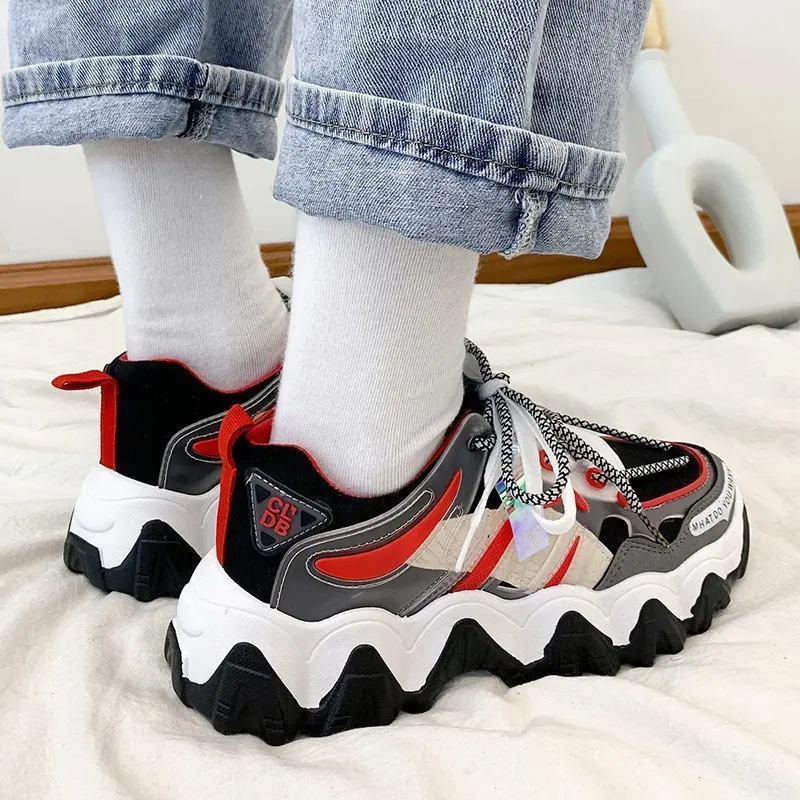 

Woman Lace Up Casual Shoes 36-42 Dropshipping Fashion Autumn Breathable Mesh Student Sports Shoes Platform Sneakers Women Spring