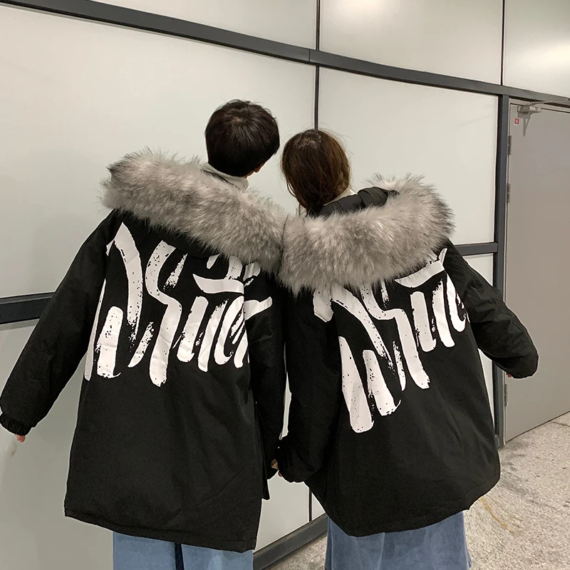 2021 winter jacket men 90% white duck down jacket Faux fur collar Warm Hooded Thick High Quality Overcoat Casual Printed Parka
