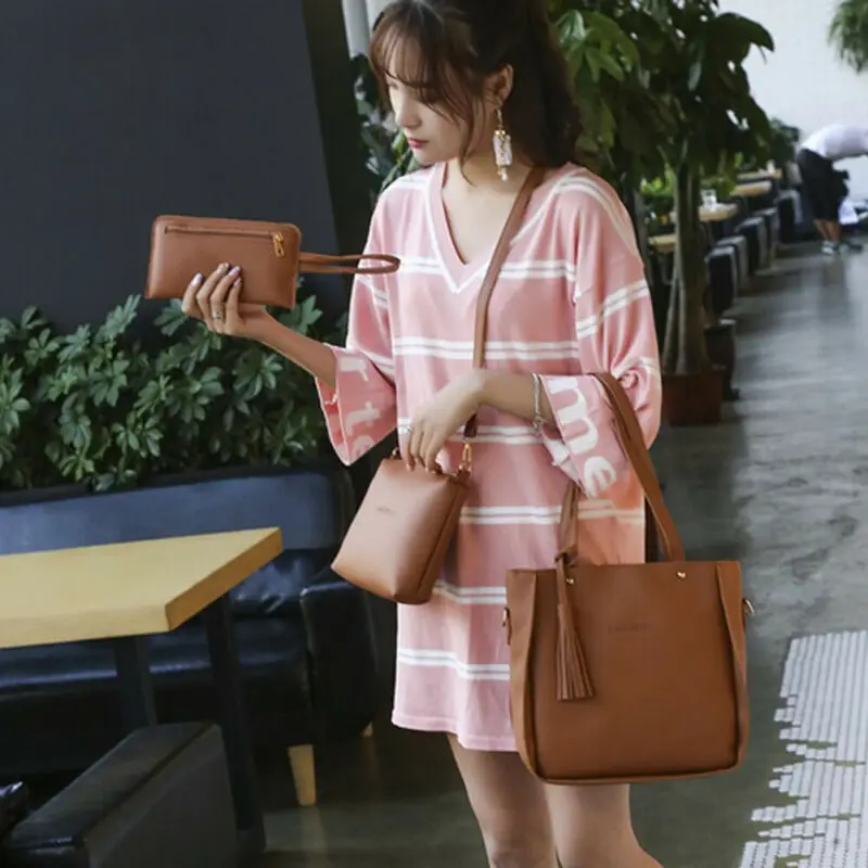 4 шт./комплект женские кожаные сумки через плечо|Сумки с ручками| |