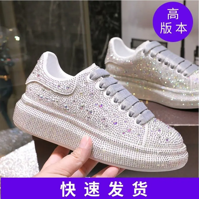 

Женские туфли со стразами, белые дышащие универсальные туфли на тонкой платформе, Новинка осени 2020, Модные Повседневные туфли Красного цвет...