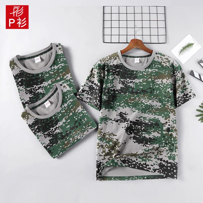 

2021 Summer Men's Cotton T-shirt Green Camouflage Printed T-shirt Round Neck Pullover Jacket Wholesale Custom Printed Logo