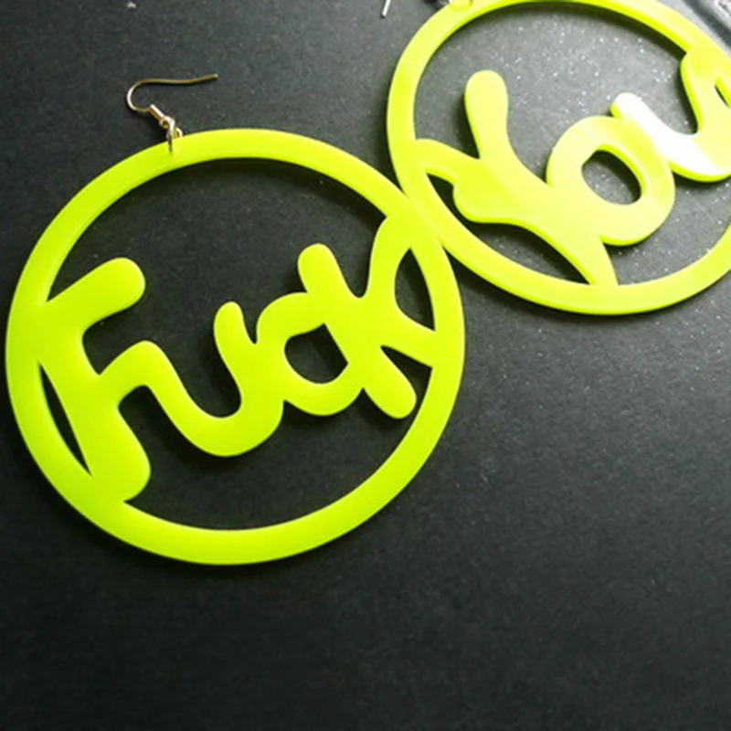 Флуоресцентные цветные большие круглые акриловые серьги-капли с буквами для