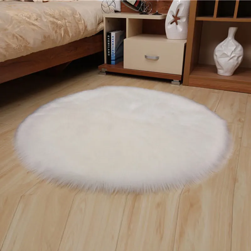 Коврик OIMG из искусственного меха Пушистый Ковер круглой формы 6 см ворс для